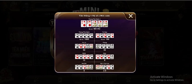 Luật chơi và cách tính thưởng chi tiết trong Mini Poker Sunwin mở rộng