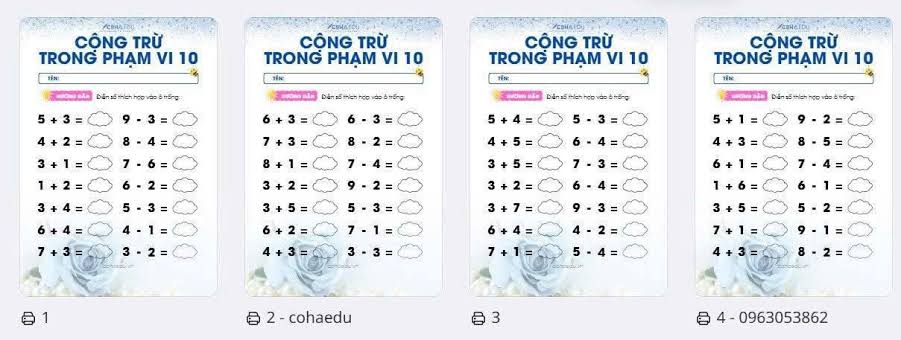 Bài tập trừ trong phạm vi 10 cho bé mầm non có đáp án